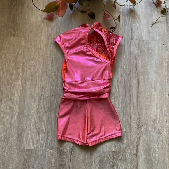 Curtain Call Costumes Pink Sequin High Neck Short Dance Costume Size XS - Picture 5 of 8